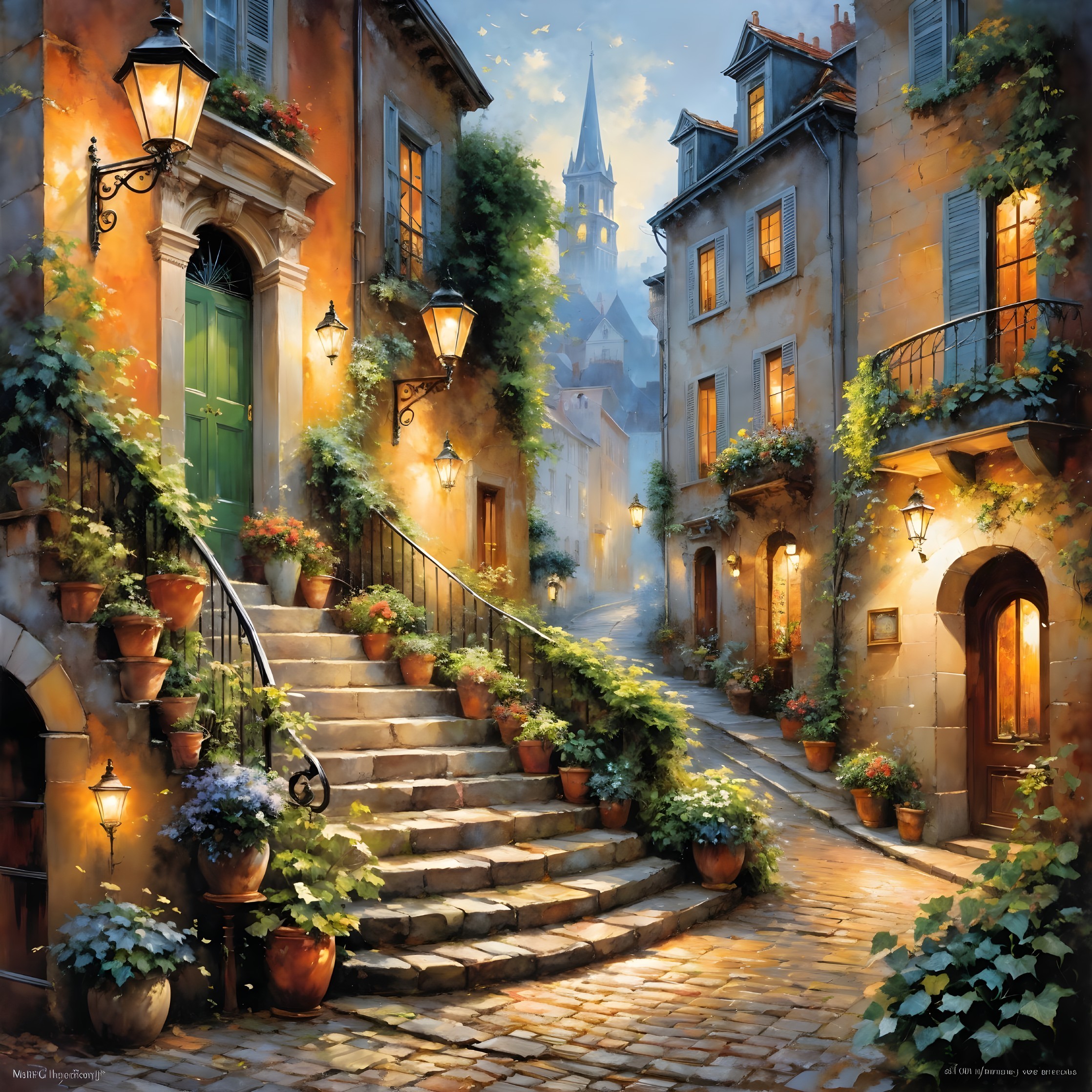 Charming Cobblestone Street in a Picturesque Village