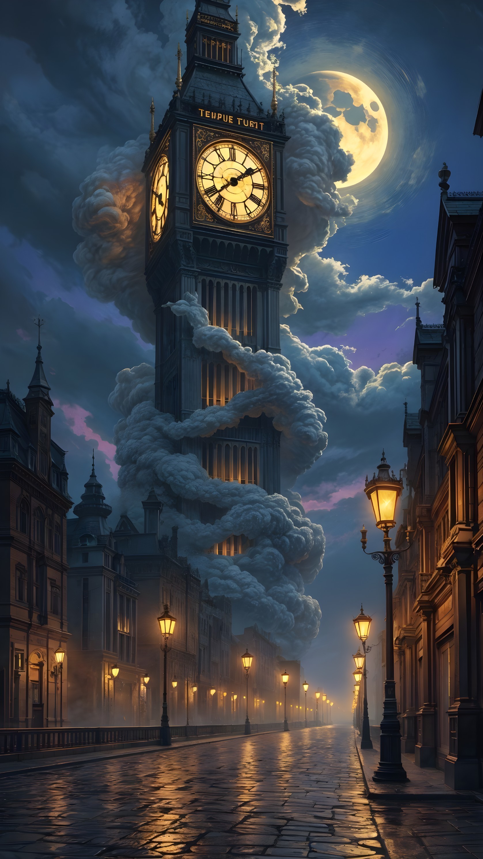 Twilight Scene of a Grand Clock Tower with Clouds