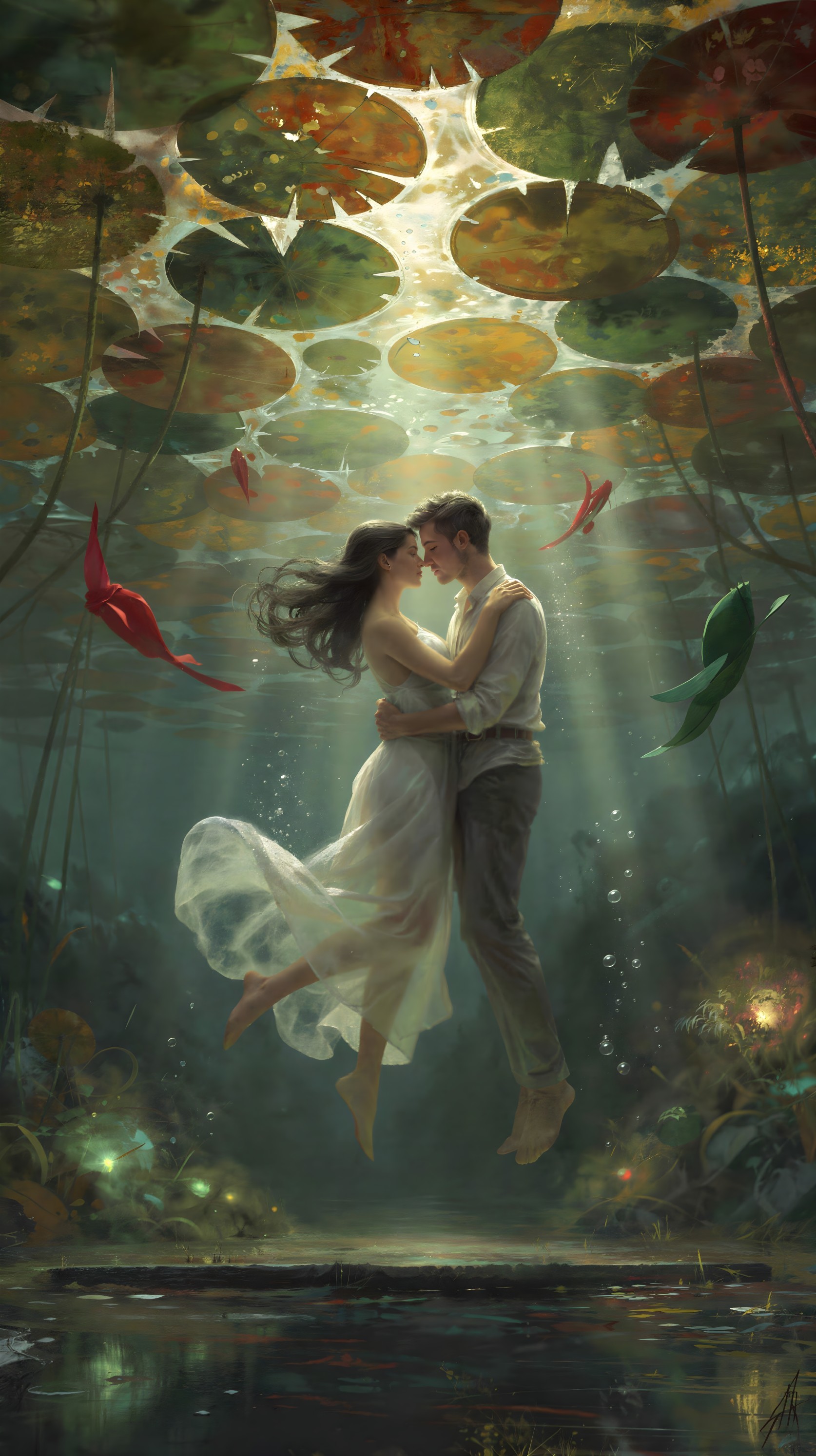 Underwater Couple in Ethereal Digital Painting