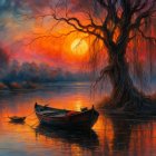 Serene River Scene at Sunset with Vibrant Colors
