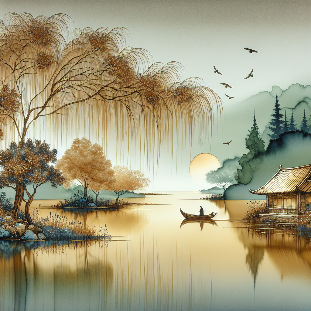 Serene Landscape with Lake and Sunset Reflection