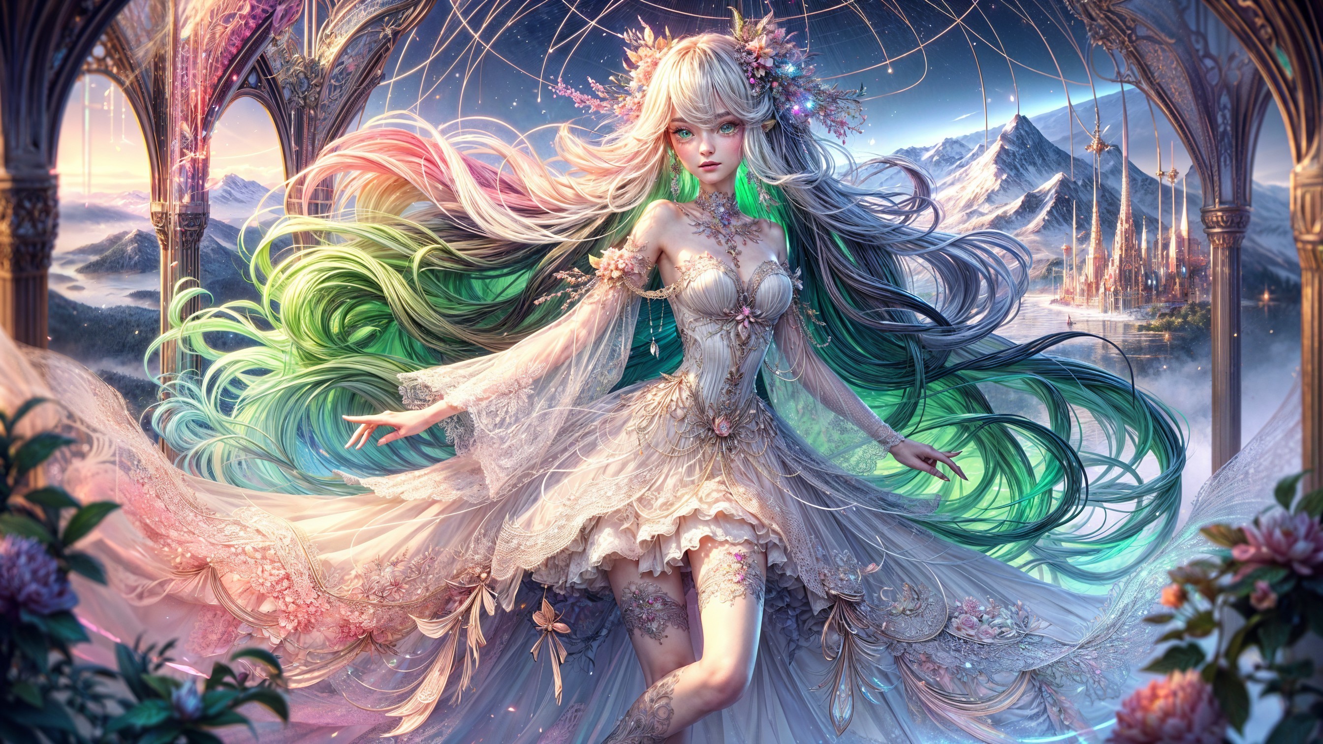 Mystical figure in an ethereal fantasy landscape
