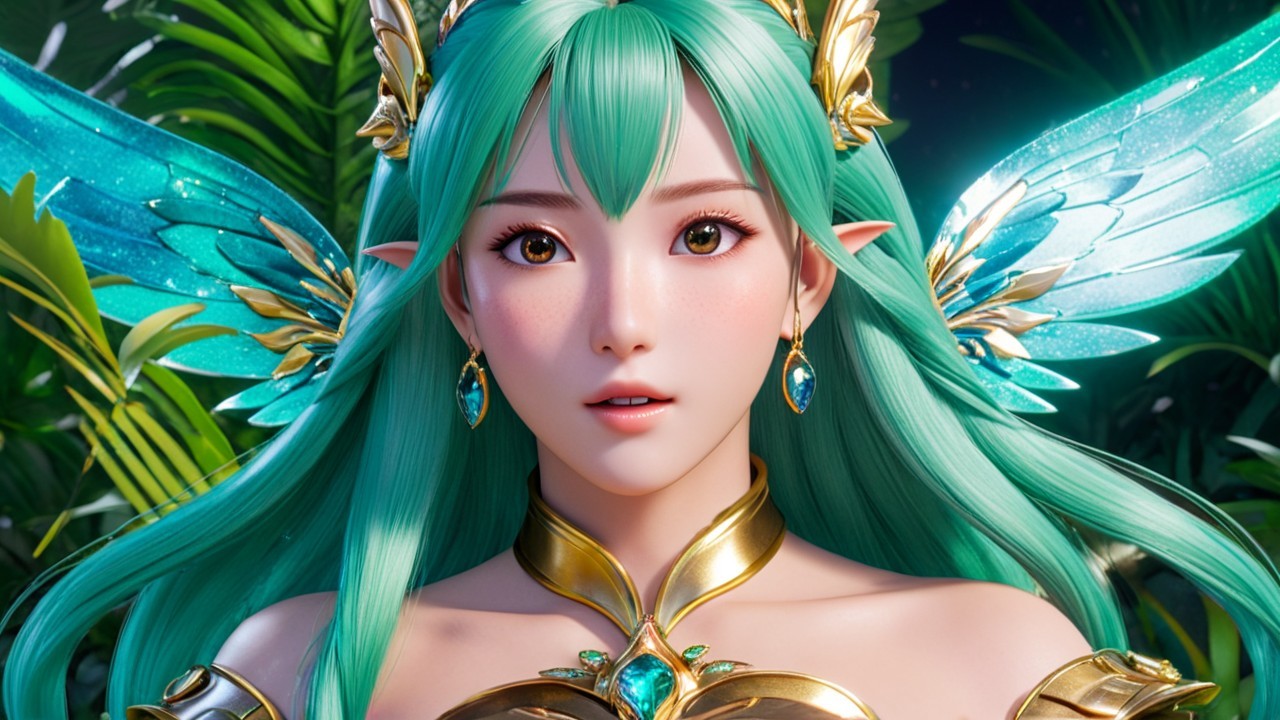 Fantasy Character with Turquoise Hair and Wings