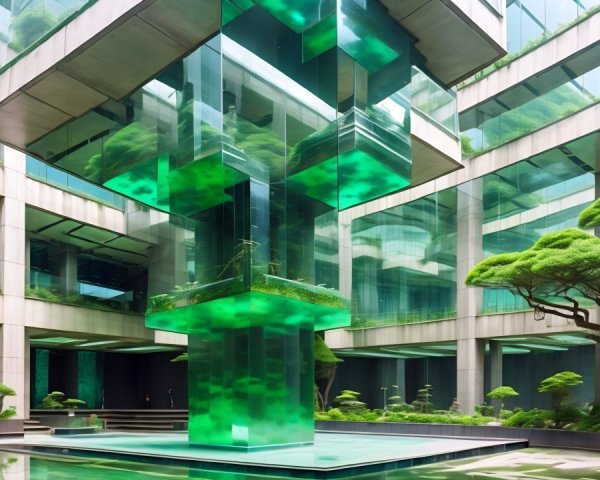 Modern Architectural Courtyard with Glass Structure