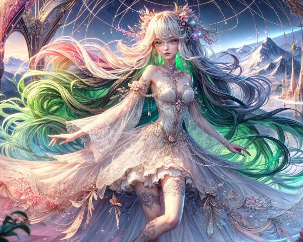Mystical figure in an ethereal fantasy landscape