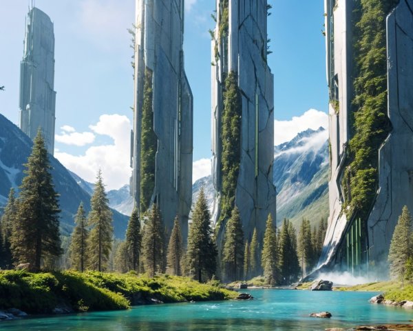 Futuristic Structures Amidst Serene Natural Landscape
