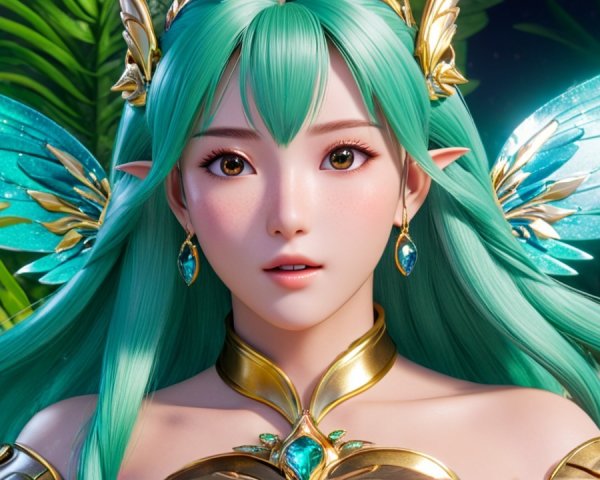 Fantasy Character with Turquoise Hair and Wings
