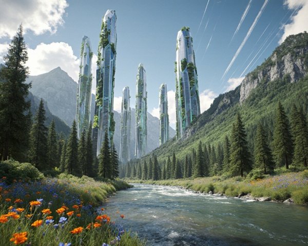 Futuristic Structures Amidst Nature's Serenity