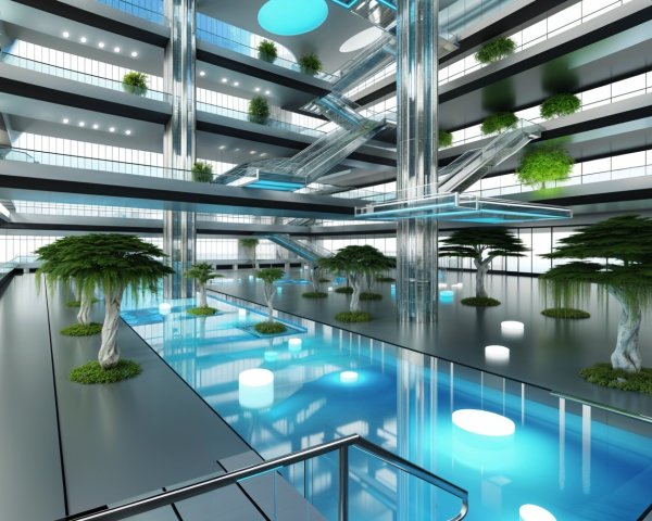 Modern Multi-Level Atrium with Glass Architecture