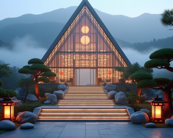 Modern Triangular Architectural Structure in Mountain Setting
