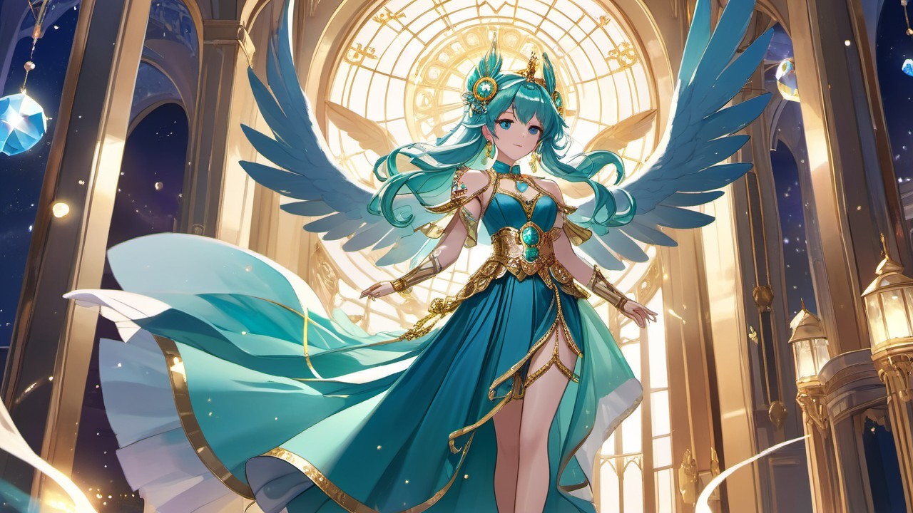 Celestial Character in Ornate Setting with Wings