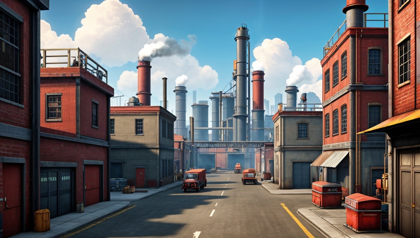 Industrial District with Red-Brick Buildings and Smokestacks