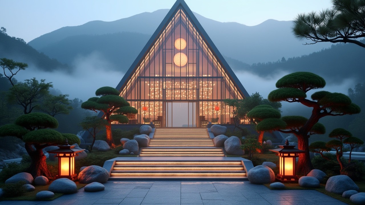 Modern Triangular Architectural Structure in Mountain Setting