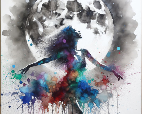 Silhouette of a Dancer Against a Luminous Moon