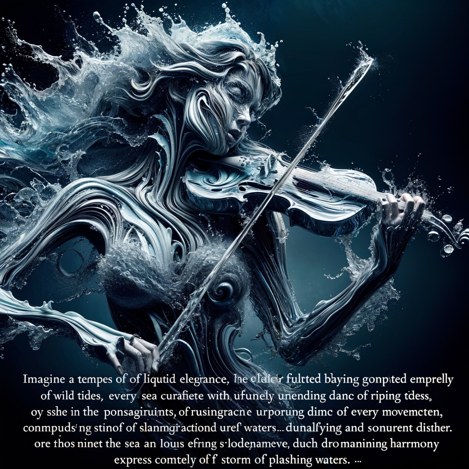 Violinist Amidst Swirling Waves and Ethereal Light