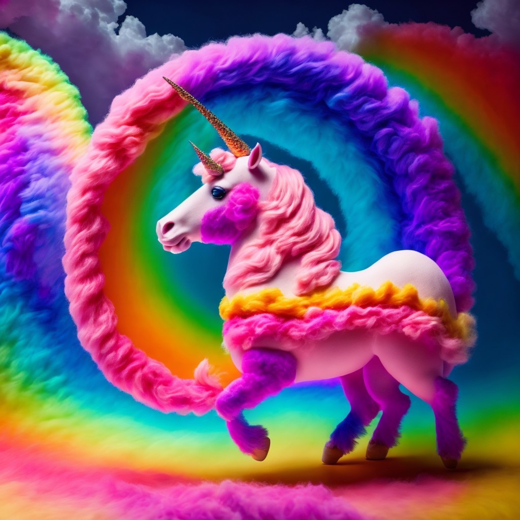 Whimsical Unicorn Surrounded by Colorful Clouds