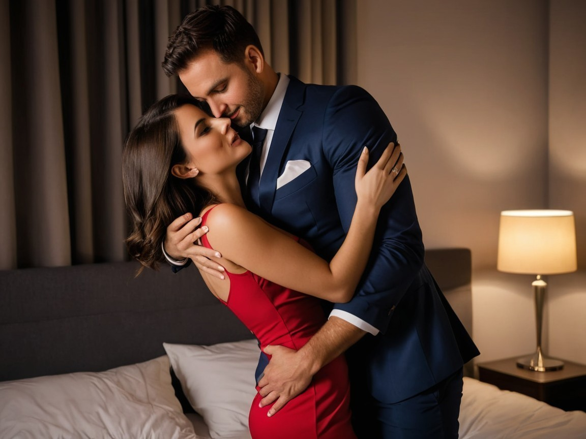 Stylish Couple in Romantic Softly Lit Room