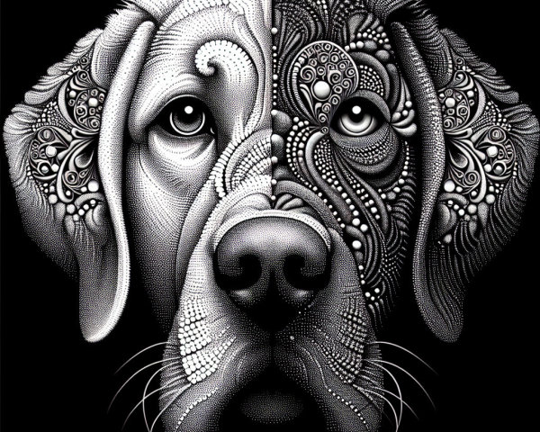 Stylized Dog Portrait with Realistic and Abstract Design