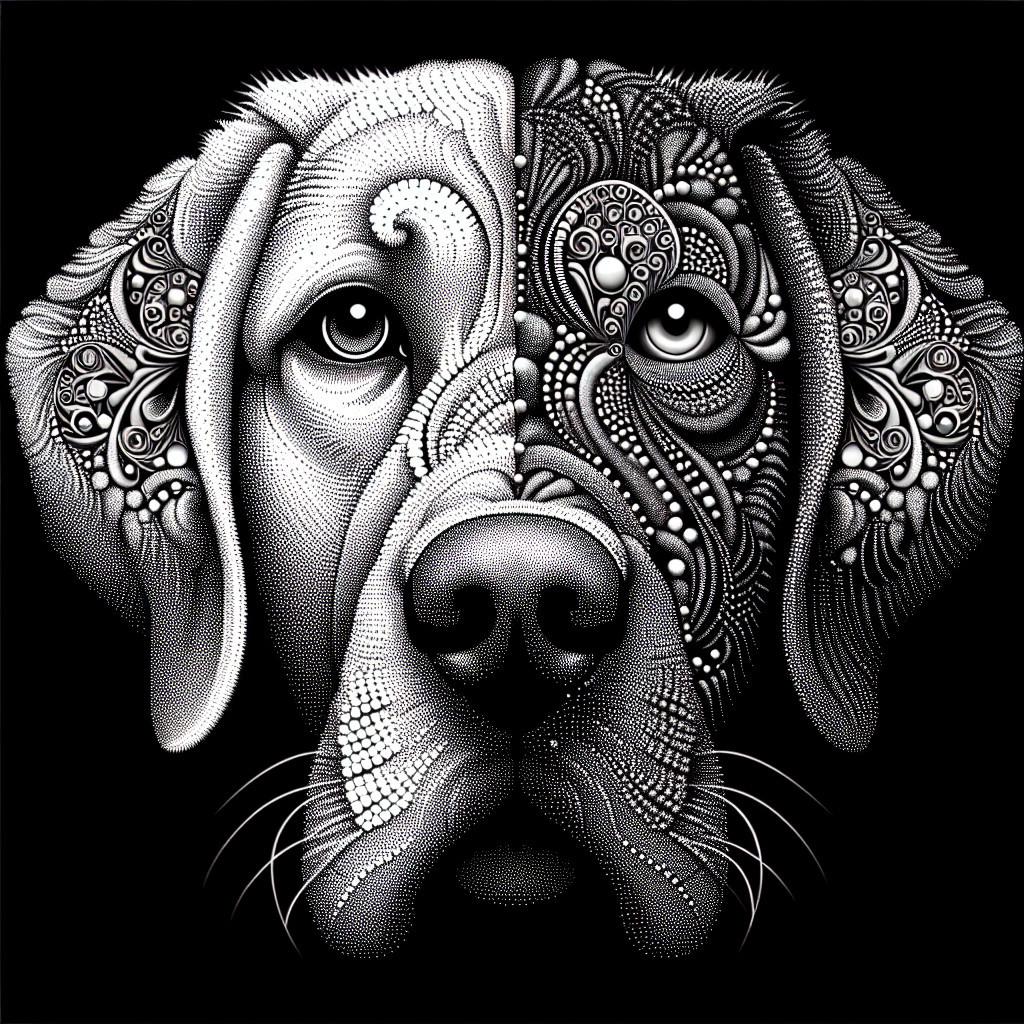 Stylized Dog Portrait with Realistic and Abstract Design