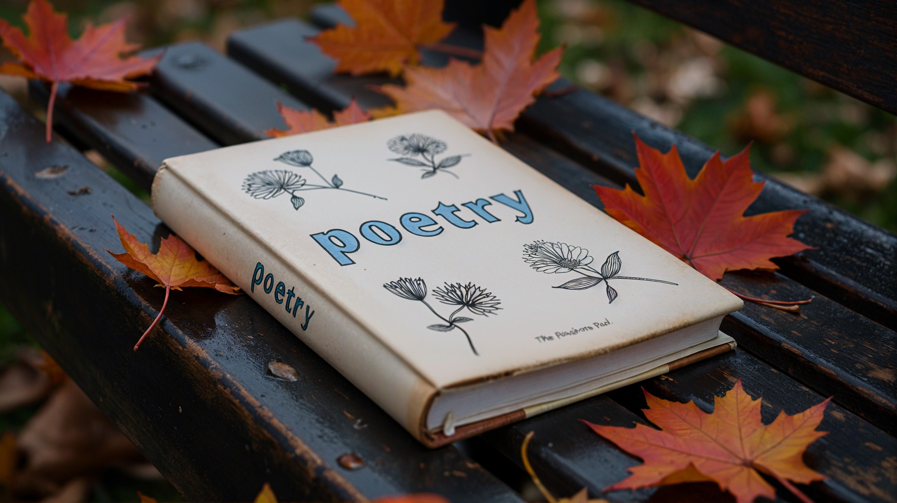 Poetry Book on Park Bench Amid Autumn Leaves