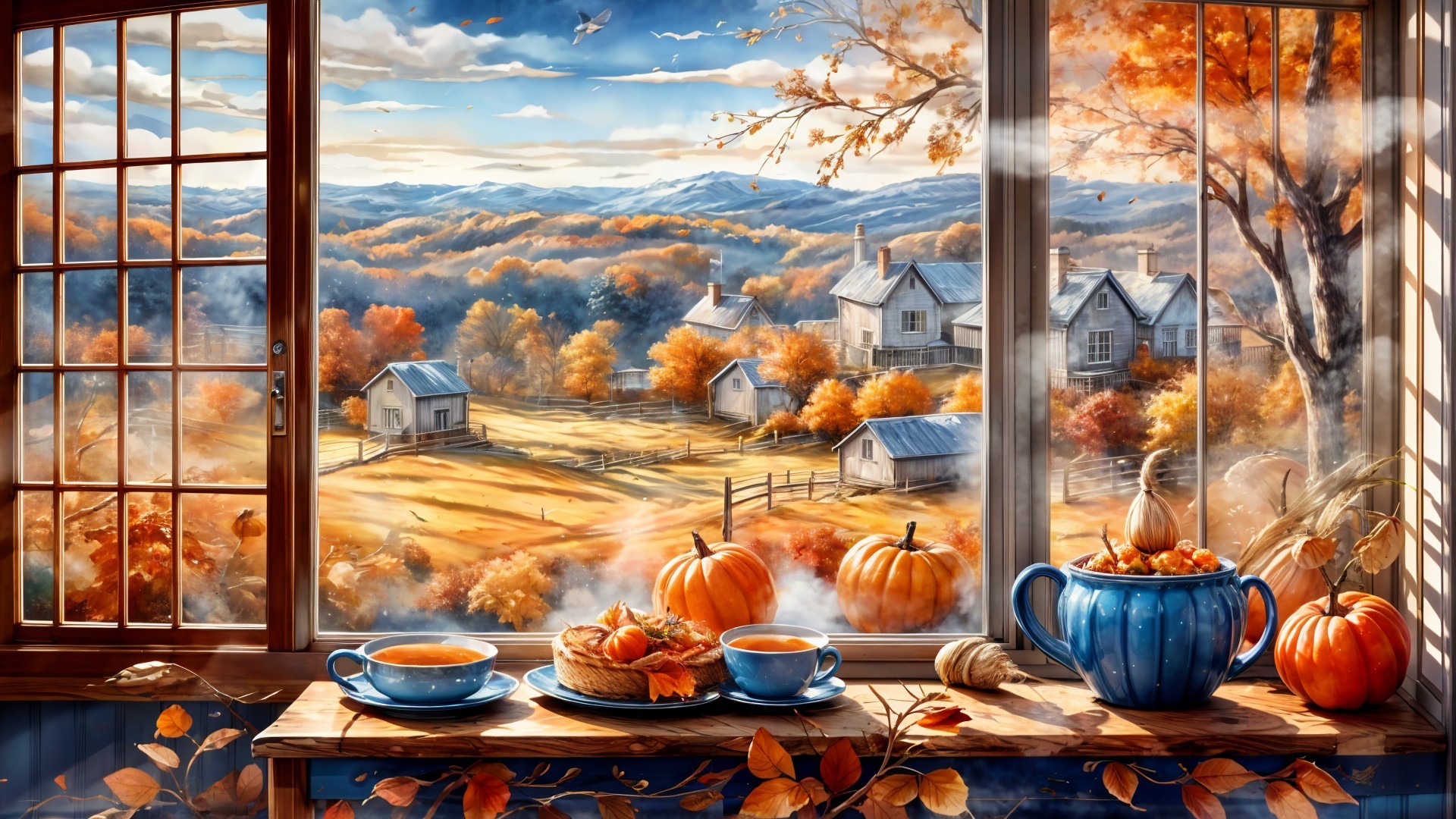 Cozy Autumn Scene with Vibrant Fall Foliage
