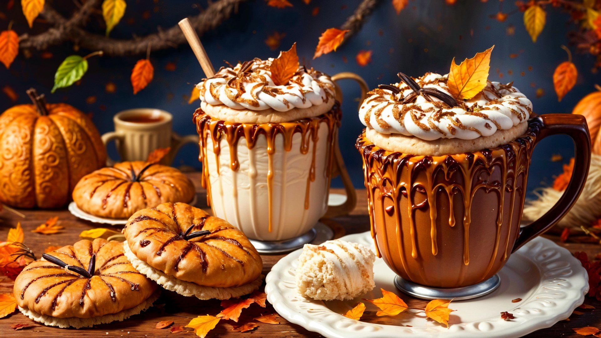 Cozy Autumn Scene with Coffee and Pastries