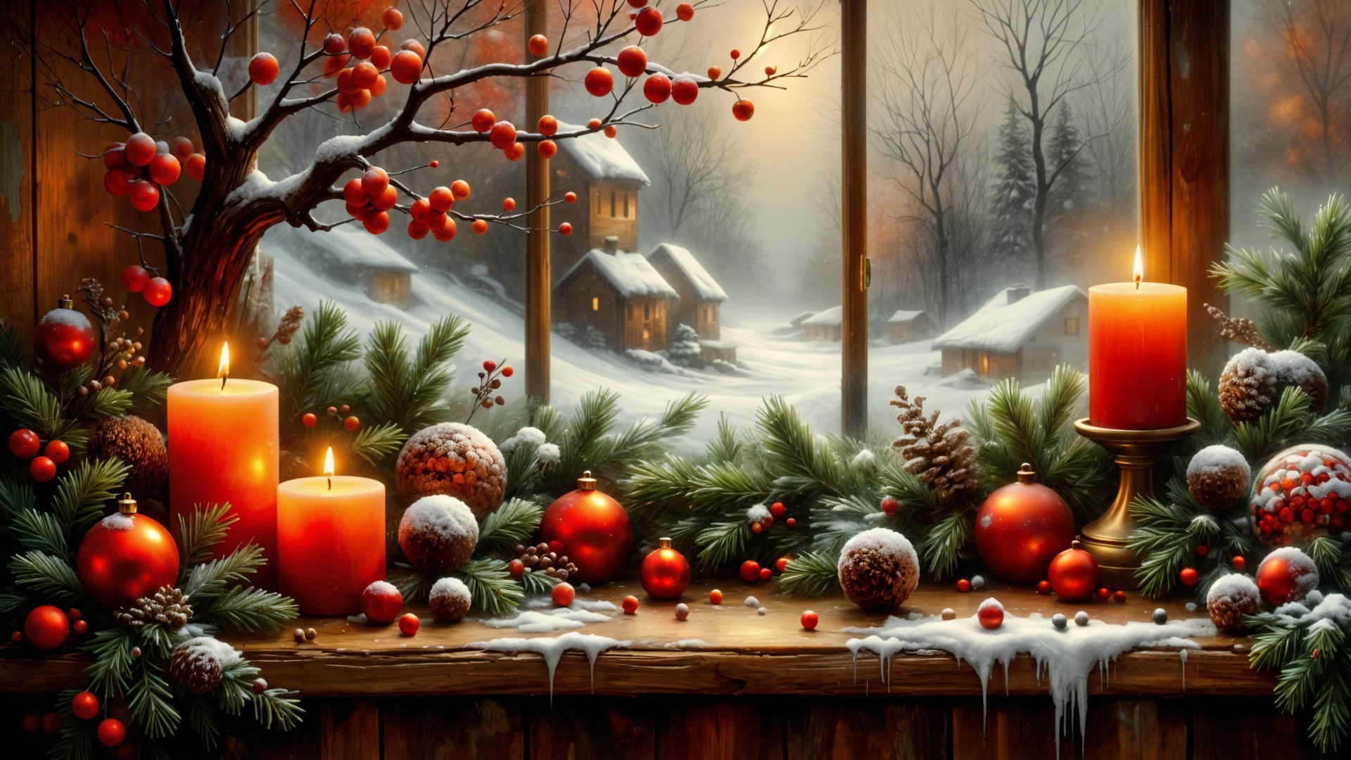 Cozy Winter Scene with Festive Window Decorations