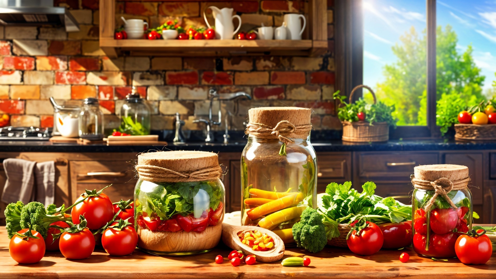 Cozy Kitchen Scene with Fresh Vegetables and Light