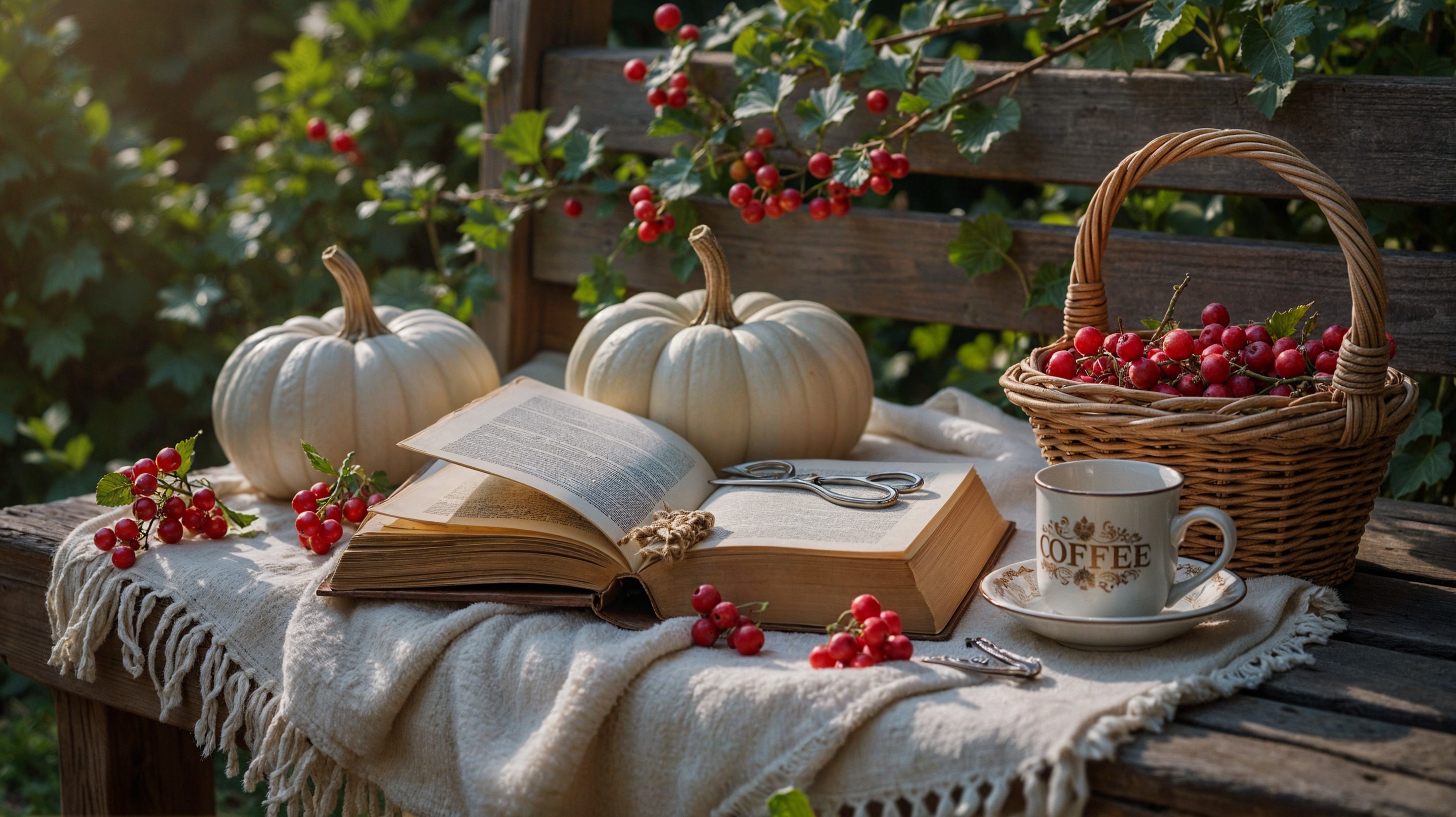 Cozy Autumn Scene with Pumpkins and Open Book