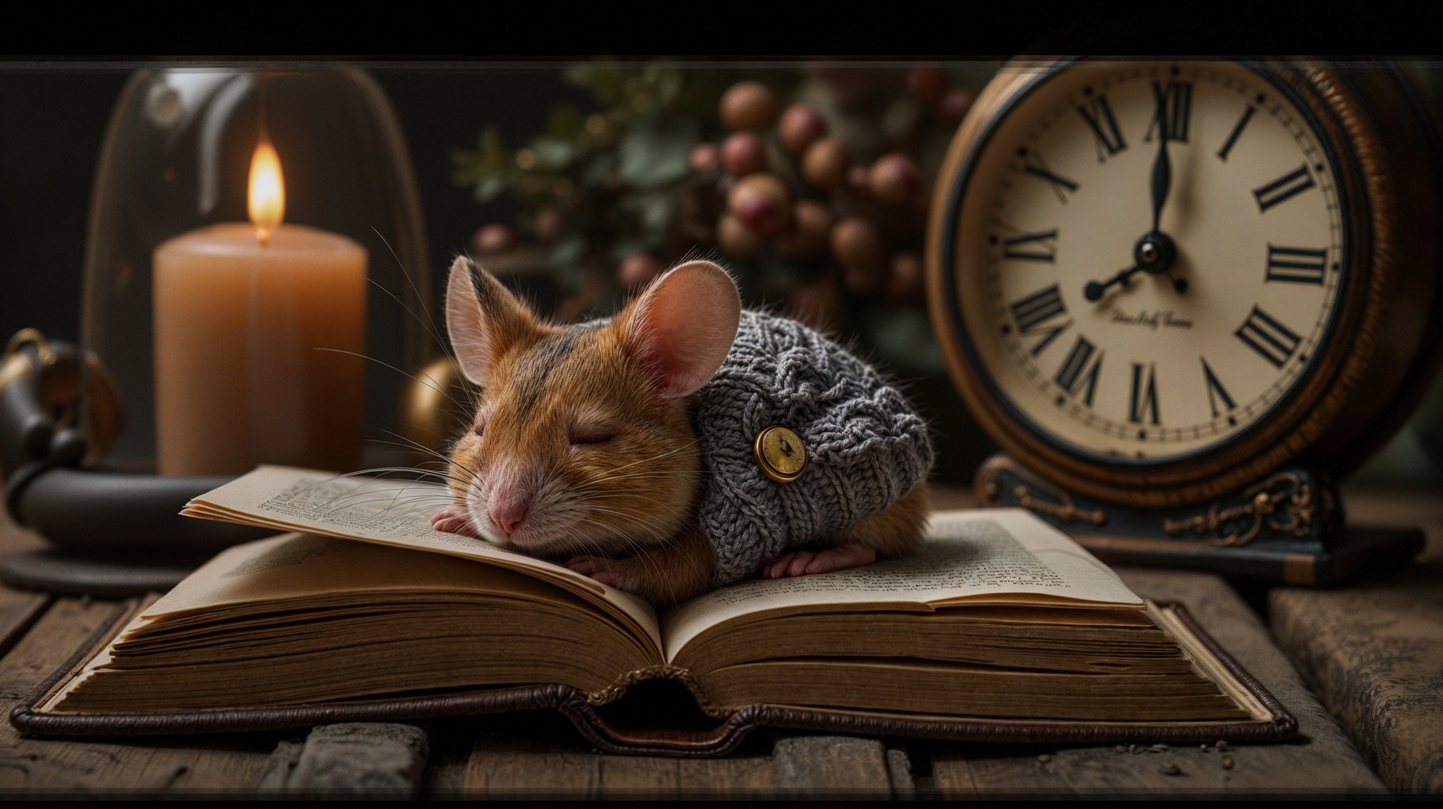Cozy Scene with a Sleeping Mouse on a Book