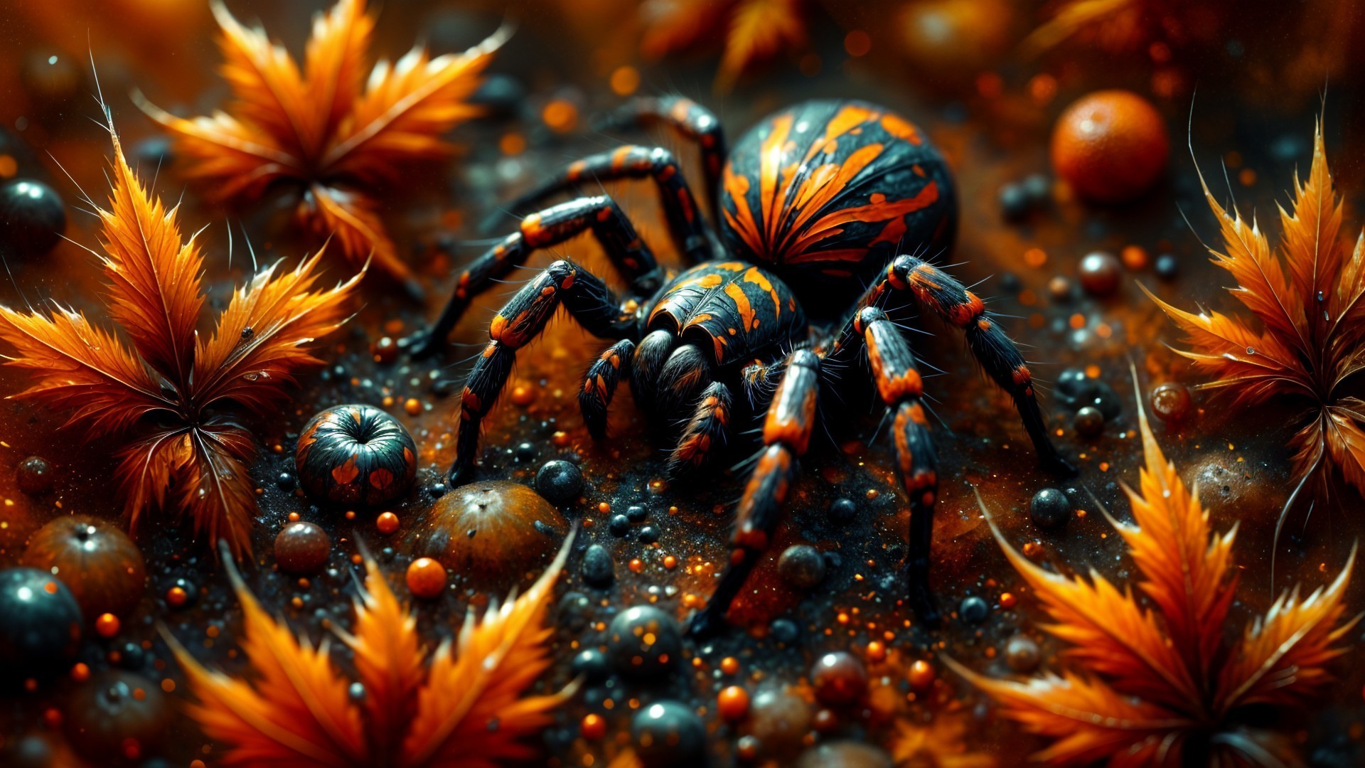 Detailed Spider in Autumn Foliage Macro Scene