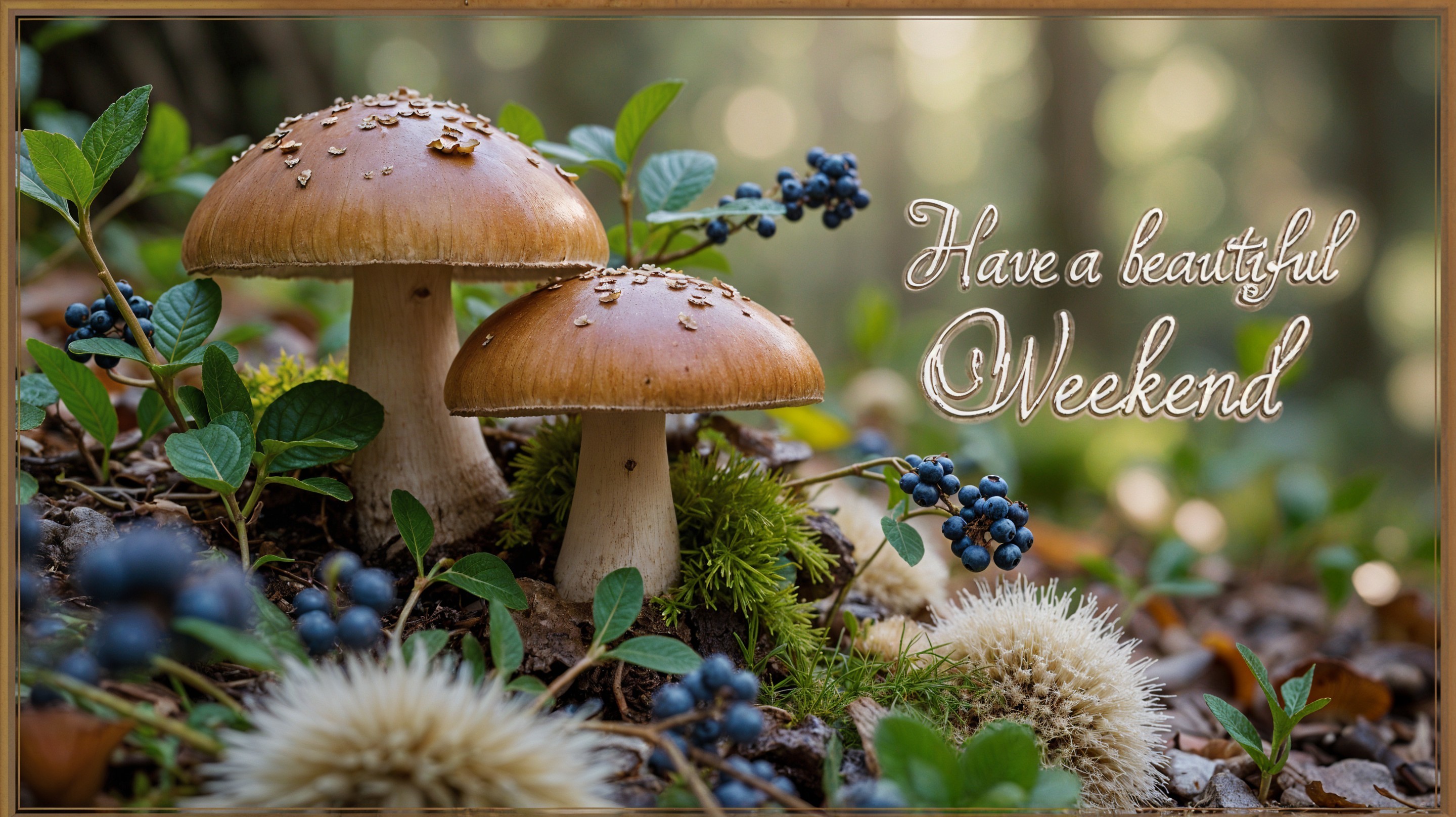 Golden-brown mushrooms in a mossy forest setting