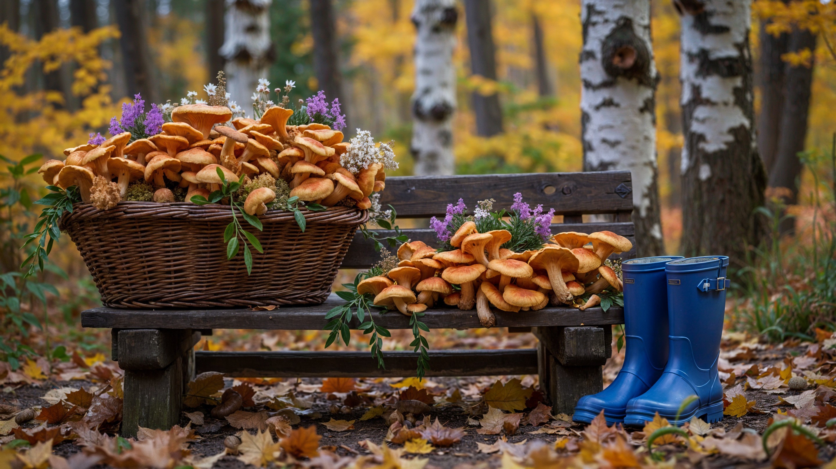 Rustic Wooden Bench Surrounded by Autumn Foliage