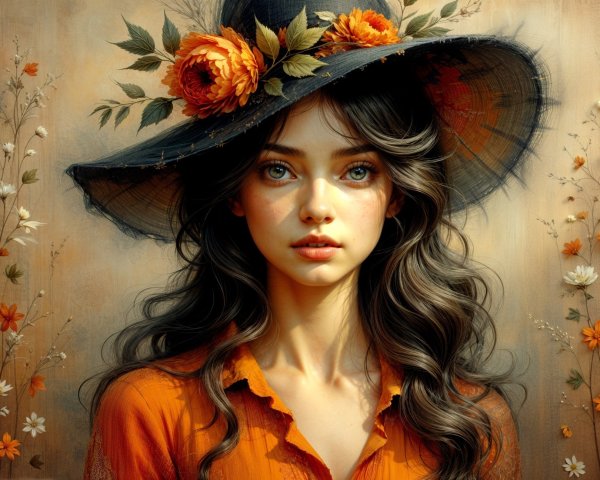 Portrait of a woman in a floral-themed setting