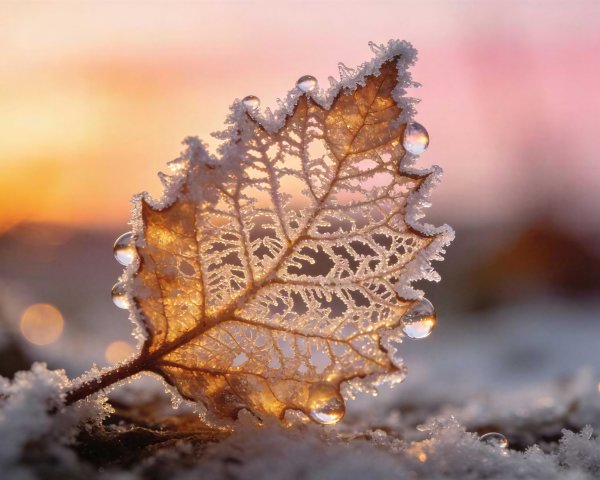 Close-Up of Frosted Leaf on Snowy Ground