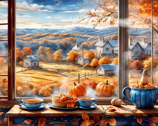 Cozy Autumn Scene with Vibrant Fall Foliage