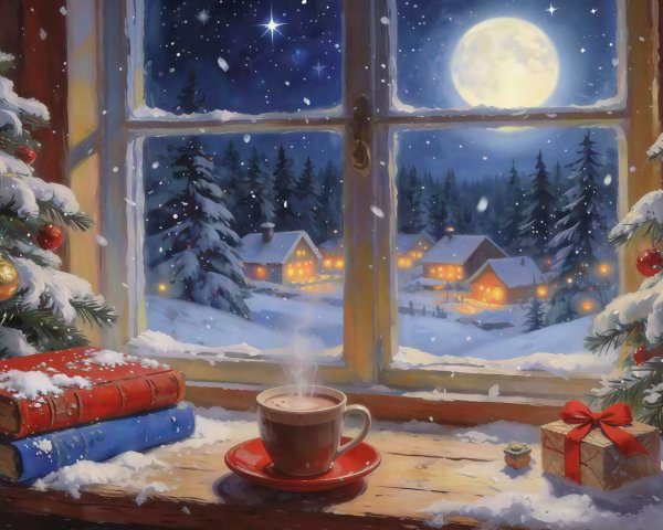 Cozy Winter Window Scene with Christmas Decor