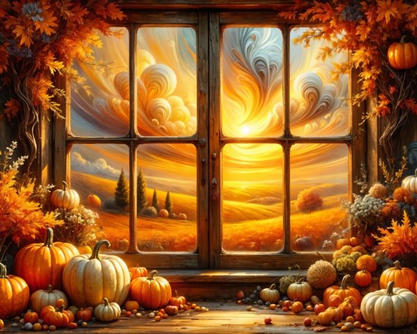 Cozy Autumn Scene with Pumpkins and Vibrant Leaves