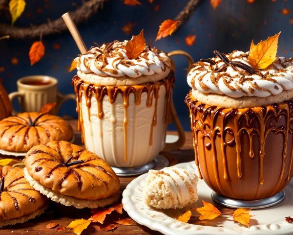 Cozy Autumn Scene with Coffee and Pastries