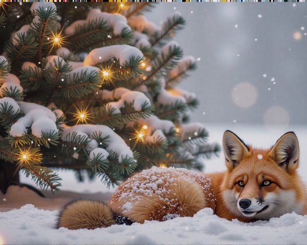Detailed Oil Painting of a Fox in Snowy Landscape