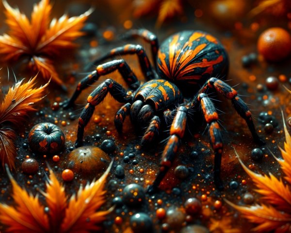 Detailed Spider in Autumn Foliage Macro Scene