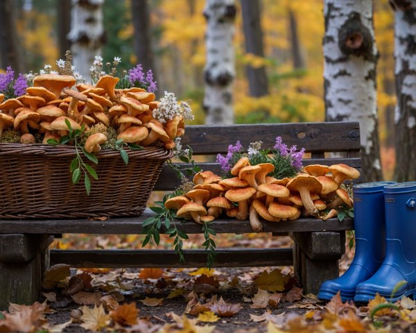 Rustic Wooden Bench Surrounded by Autumn Foliage