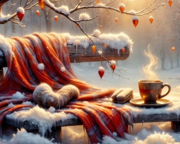 Cozy Winter Scene with Blanket and Hot Beverage