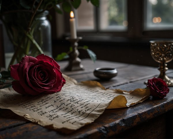 Rustic Table Setting with Letter, Rose, and Candle