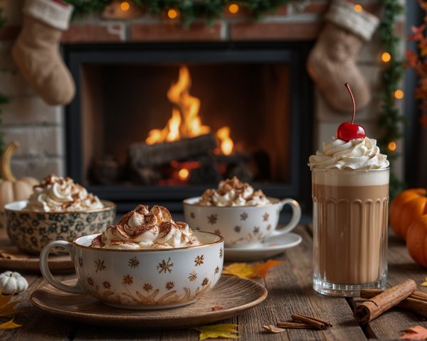 Cozy Autumn Scene with Fireplace and Seasonal Decor
