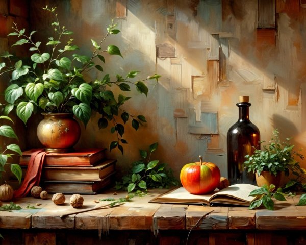 Cozy Indoor Scene with Plants and Warm Lighting