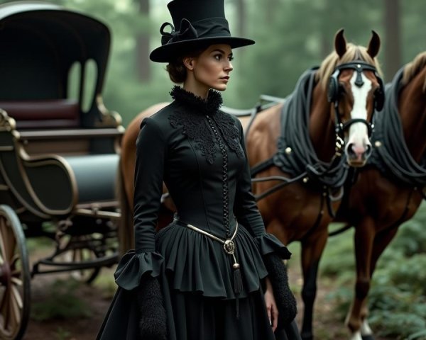 Mysterious Figure in Elegant Gown in Forest Setting