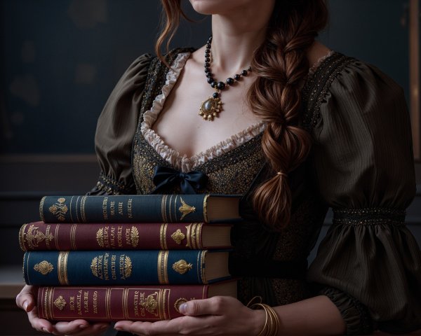 Vintage Dress with Ornate Books in Classic Setting