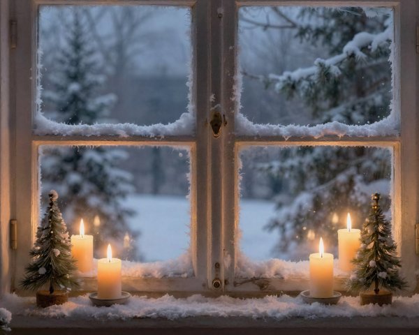Indoor Window View of Snowy Winter Landscape