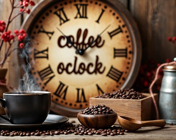 Cozy Coffee Scene with Beans and Rustic Decor